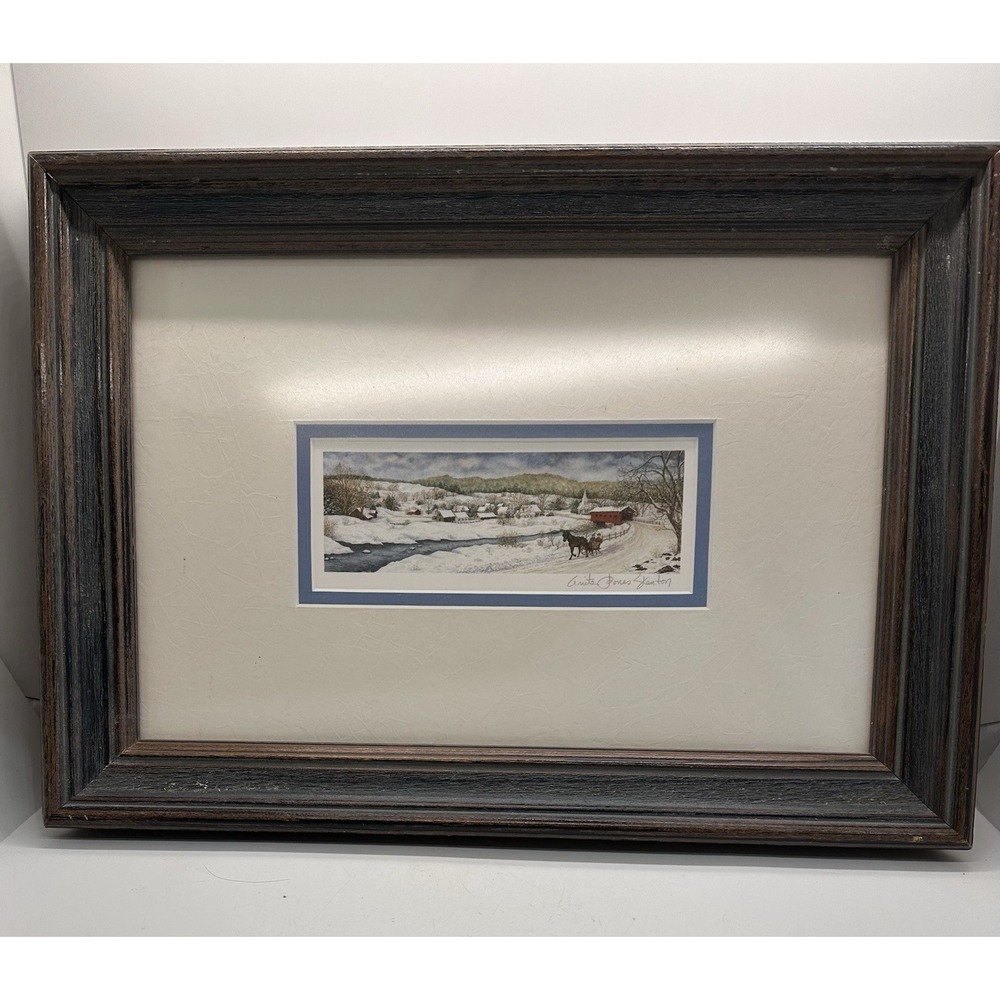 Framed Print "Going A-Sleighing"‎ by Anita Jones Stanton Signed Winter Scene Art